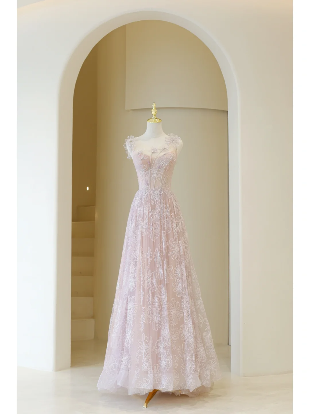 Robe de bal élégante en dentelle rose et tulle, robe de soirée charmante, robe d'invitée de mariage tendance AB1017