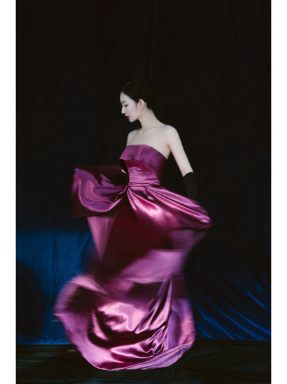 Simple A Line Strapless Grape Satin Long Prom Dresses Impress 18th Birthday Outfits Prom Gown AB890