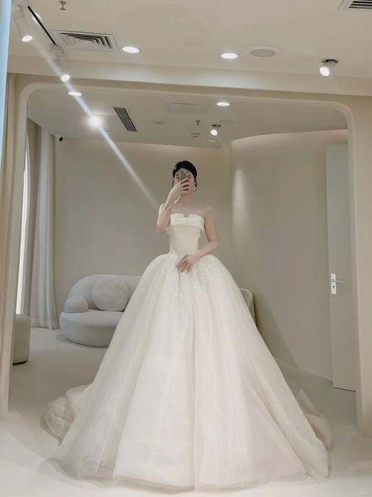 Princess Women's Wedding Dress for Bride Tulle Brides Dress Ball Gowns Strapless Wedding Gowns AB883