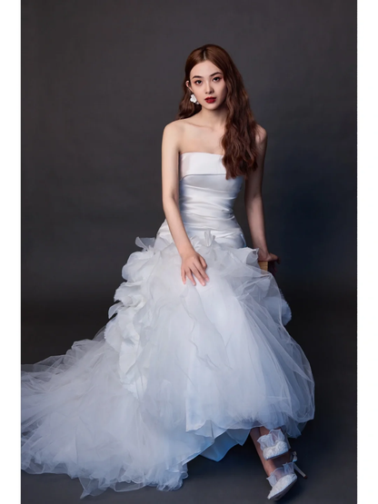Women’s Strapless Sleeveless Bridal Wedding Dress With Pleated Floor Length Mermaid Gown for Bride AB888