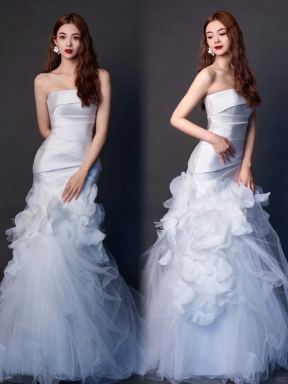 Women’s Strapless Sleeveless Bridal Wedding Dress With Pleated Floor Length Mermaid Gown for Bride AB888