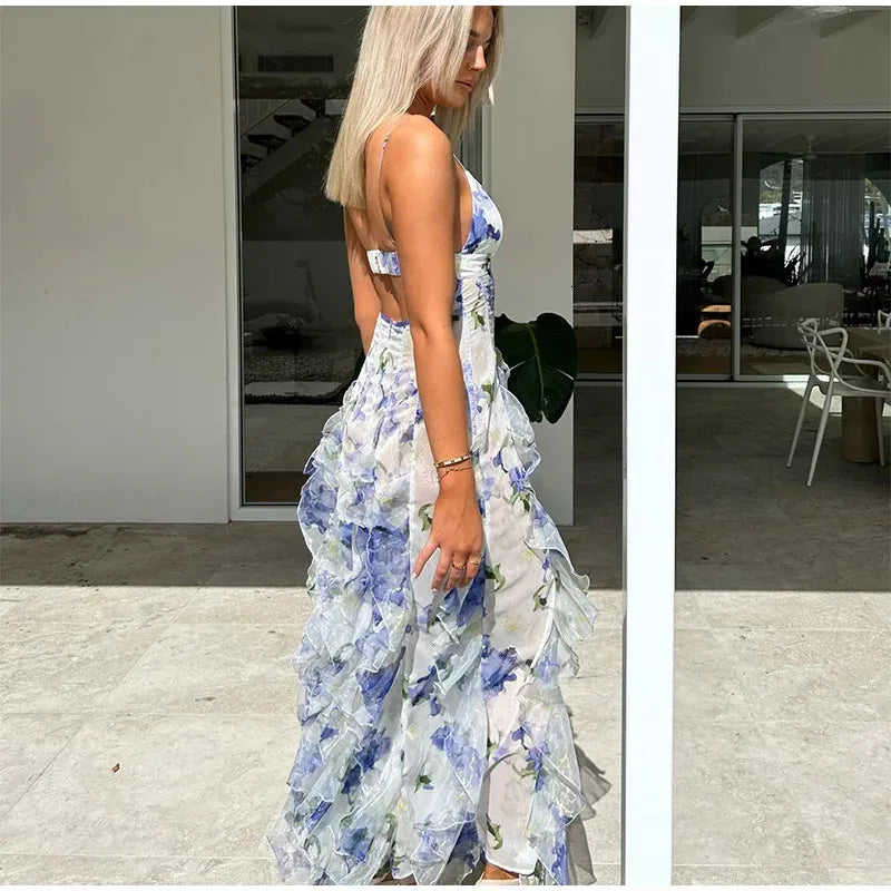 Mermaid Prom Dresses Spaghetti Straps Sexy Special Dress Blue Floral Party Gowns AB991