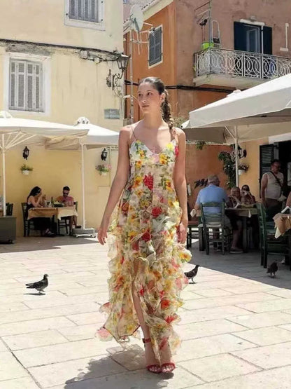 Sexy Meerjungfrauen-Abendkleider mit Spaghettiträgern, langem rückenfreiem Design, blau-floral, AB2196