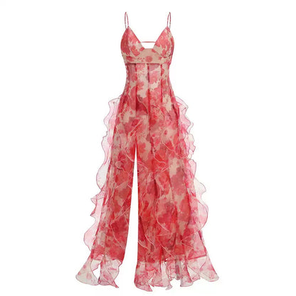 Sexy Meerjungfrauen-Abendkleider mit Spaghettiträgern, langem rückenfreiem Design, blau-floral, AB2196