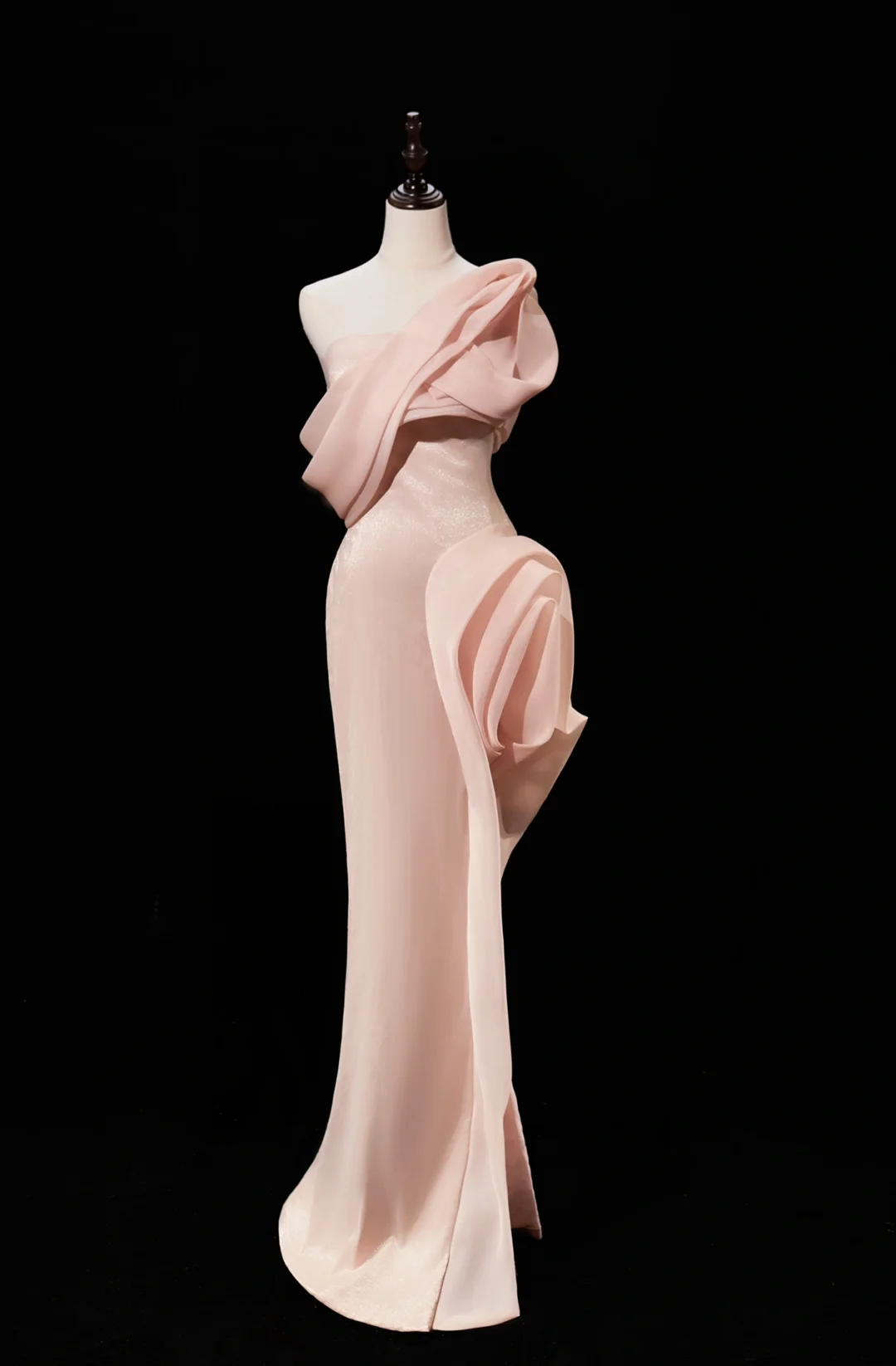 Modest Mermaid One Shoulder Blush Pink Organza Long Prom Dresses For Teens Formal Dress Party Outfits Prom Gowns AC26