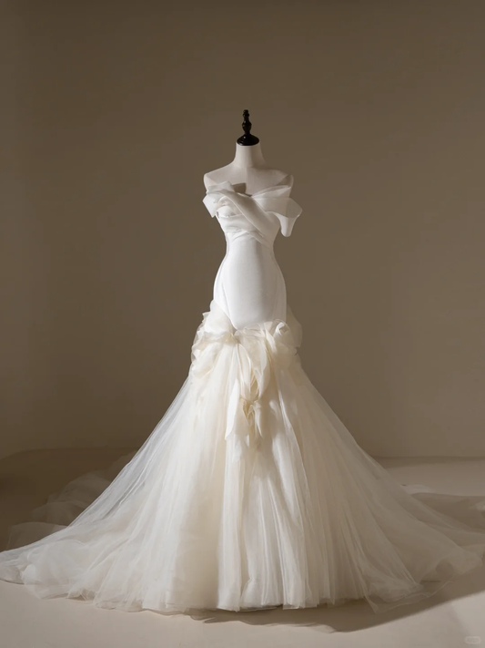Timeless Women's Mermaid Sweetheart White Tulle Pleated Wedding Dress Mermaid for Bride Dresses AC041