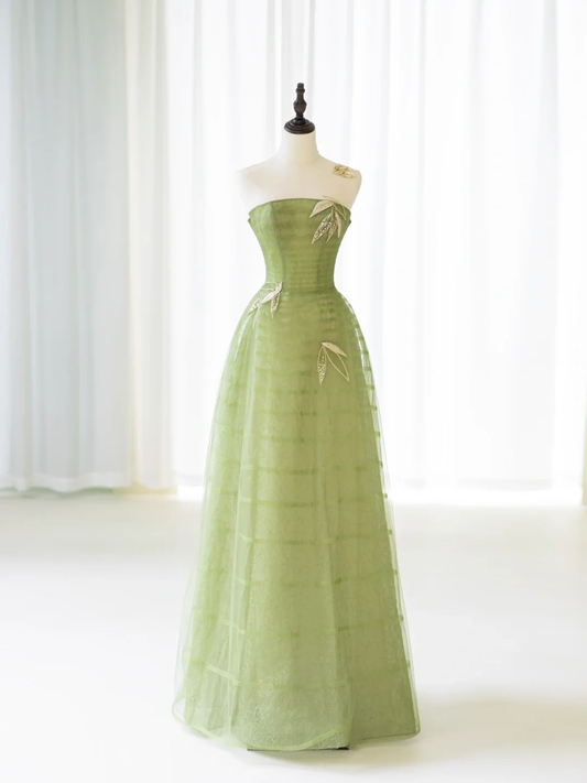 Modest Ball Gown Strapless Sage Green Tulle For Women Party Dress Long Formal Prom Dresses 22th Birthday Outfits AC055