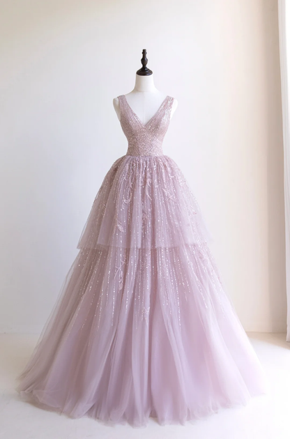 Robe de bal longue à paillettes roses et décolleté en V profond, tenue de bal impressionnante pour un 19e anniversaire, RB1900