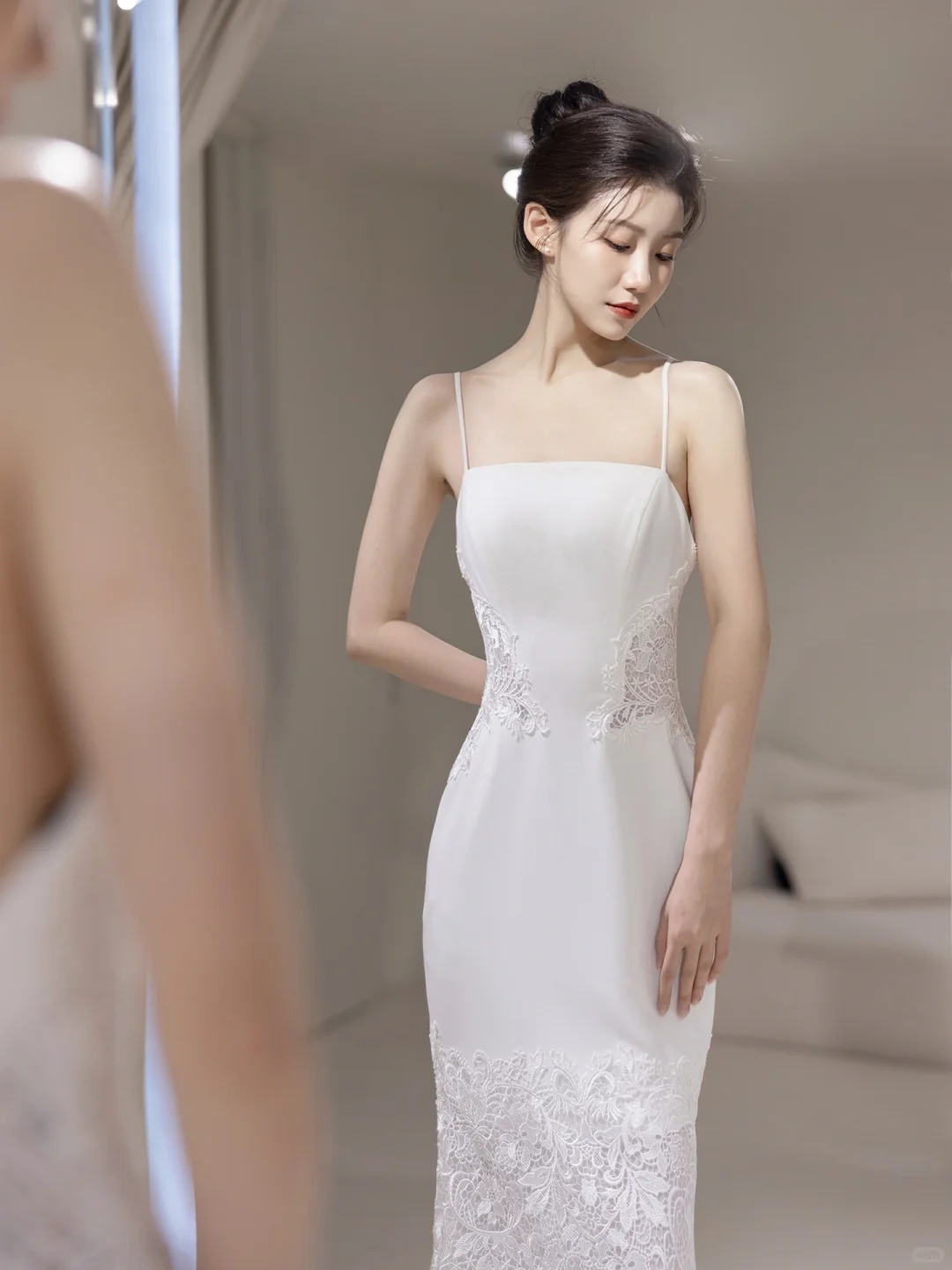 Timeless Women's Mermaid Spaghetti Straps White Tulle With Lace Appliqued Wedding Dress for Bride Dresses AC063