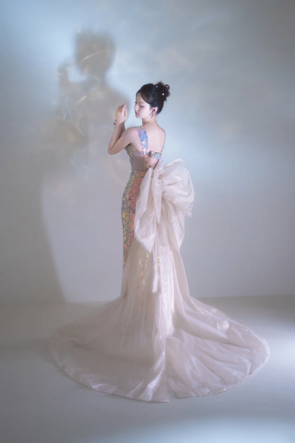 Elegant Mermaid Square Neck Sleeveless Sequin Long Floor Length Prom Dress Inspiration Prom Dresses B106