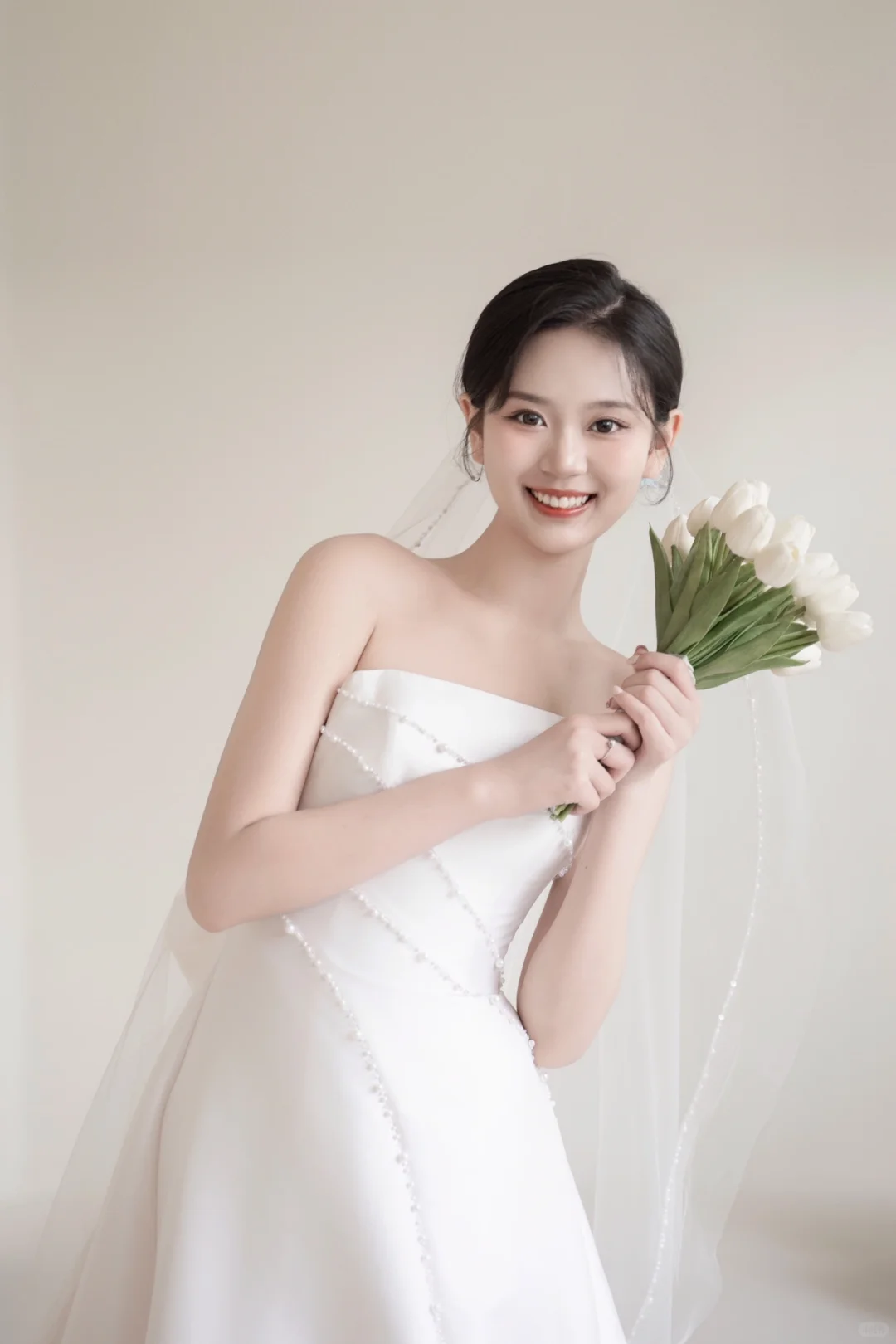 Robe de mariée bustier sans bretelles ornée de perles, longueur au sol, pour femme, référence AC069