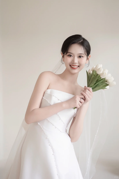 Robe de mariée bustier sans bretelles ornée de perles, longueur au sol, pour femme, référence AC069