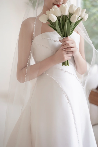 Robe de mariée bustier sans bretelles ornée de perles, longueur au sol, pour femme, référence AC069