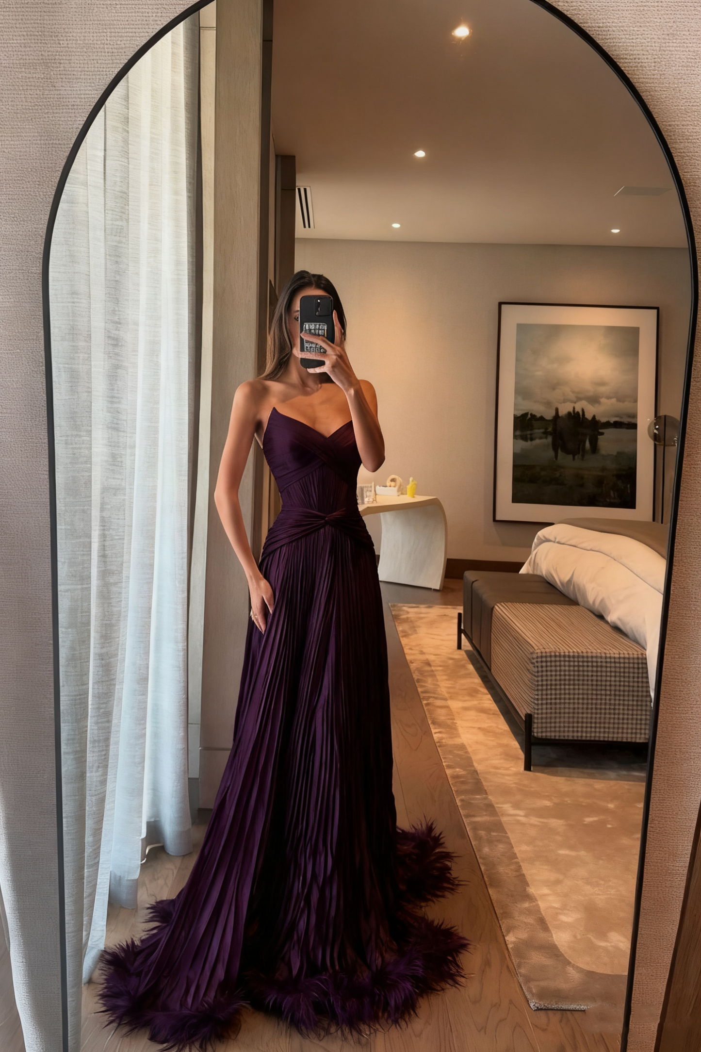 Special A Line Sweetheart Pleated Chiffon Pink Sleeveless Feathers Long Prom Dresses Inspo Prom Gown RB1394