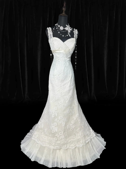 Vintage 1970s Wedding Gowns Brides Dresses Mermaid Sweetheart for Bride Lace White Petite/Plus Size Bridal Gown For Women AS001
