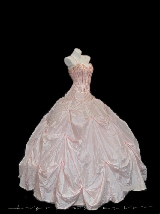 Princess Ball Gown Spaghetti Strap Blush Pink With Beading Sweet 16 Dresses Quinceanera Dress RB3344