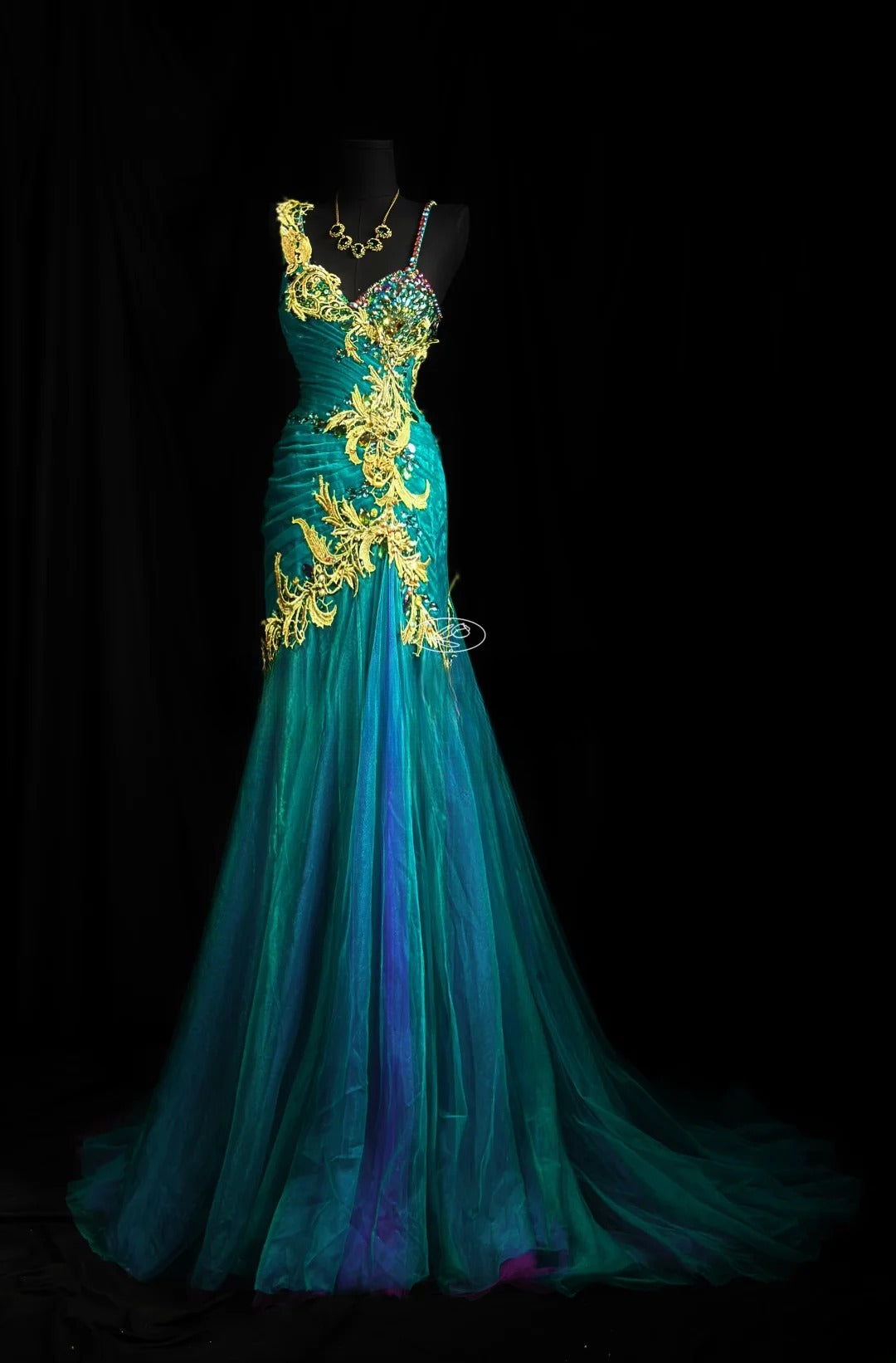 Vintage Prom Dresses 90s Mermaid Asymmetrical Straps Blue Tulle Long With Beading Evening Formal Outfits RB5815