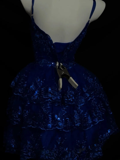 Robes de bal modestes à bretelles spaghetti en dentelle bleu roi, robes de graduation courtes de lycée pour l'inspiration des seniors de 8e année, robe de bal de retour à la maison RB3345