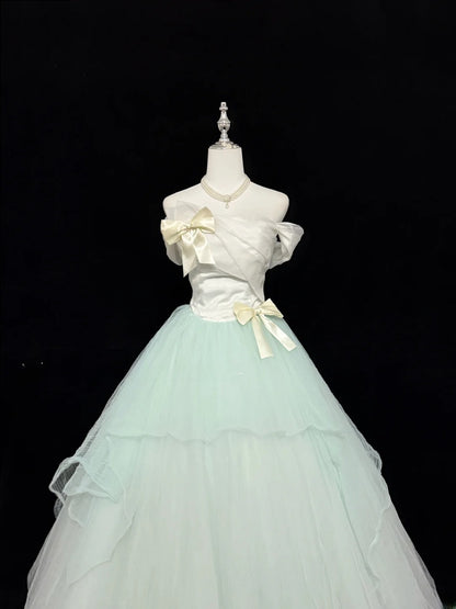 Princess Prom Dresses Ball Gown Off The Shoulder Mint Green Tulle Evening Long Formal Dress RB7376