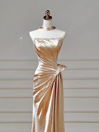 Modest Prom Dresses Aesthetic Mermaid Strapless Gold With Beaded Inspiration Impress Long Party Formal Gown For Teenagers High Schools AQ003
