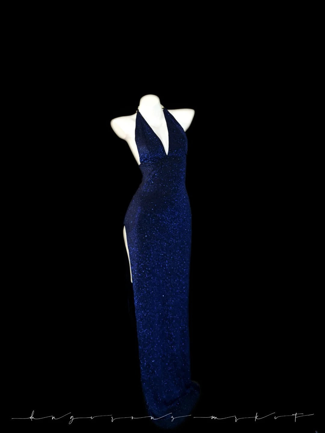 Glitzer Abschlussballkleider Meerjungfrau Neckholder Royalblau Pailletten Langes Abendkleid Formelles Kleid RB3346