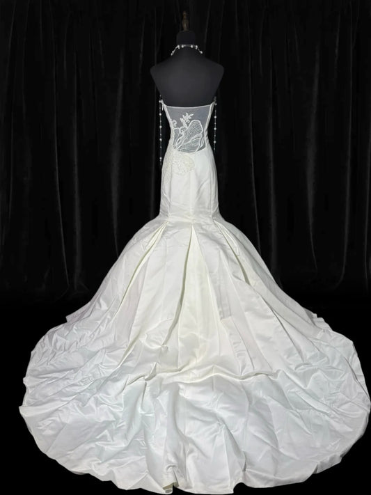 Vintage Wedding Gowns 1960s Dresses Simple Mermaid Strapless for Bride Lace With Train White Petite/Plus Size Bridal Gown AS003