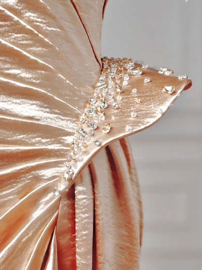 Modest Prom Dresses Aesthetic Mermaid Strapless Gold With Beaded Inspiration Impress Long Party Formal Gown For Teenagers High Schools AQ003
