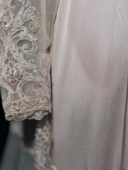 Vintage Prom Dresses 90s A line Pink Chiffon With Long Sleeves Beading Evening Formal Outfits RB5816