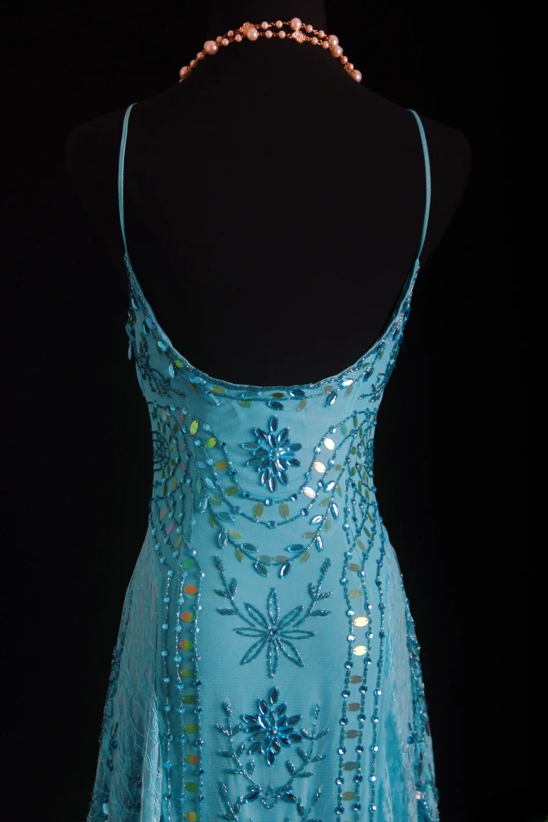 Unique Mermaid Spaghetti Strap Blue 90s With Beads Tea Length Evening For Women Party Dresses Long Formal Prom Dresses 20th Birthday Gowns AS004