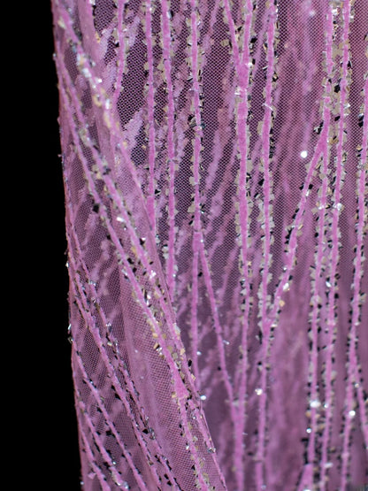 Robe de bal longue rose plissée, style années 50, à sequins, col carré et col trapèze, ornée de perles, SA004