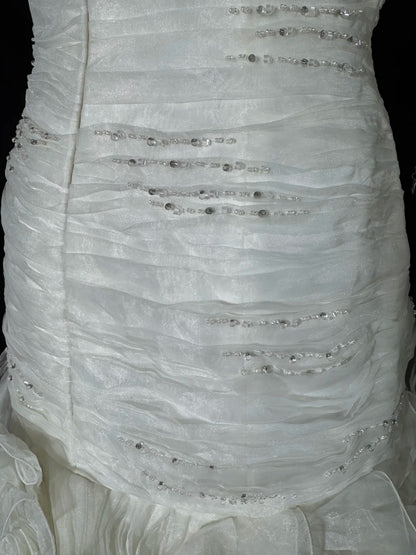Bezauberndes, ärmelloses Meerjungfrauen-Brautkleid mit Spaghettiträgern, weißem Tüll, Falten und Perlen, langes Vintage-Kleid im Stil der 1920er Jahre AS005