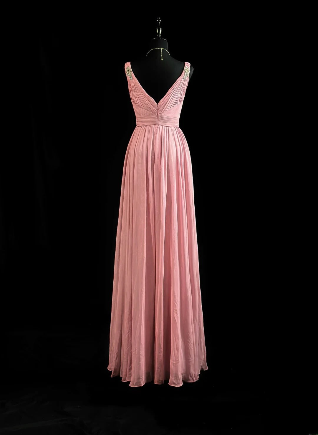 Vintage Prom Dresses 80s A Line V Neckline Chiffon Pink With Beading Evening Dress Formal Outfits RB5818