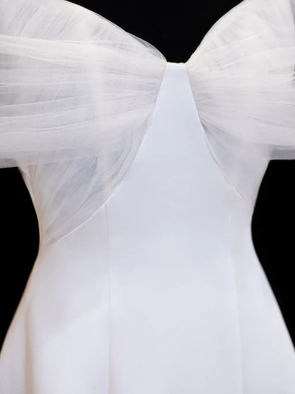 Robes de mariée élégantes et sobres pour la mariée, robe de bal épaules dénudées à manches courtes en satin, robes de mariée pour femmes petites et grandes tailles SA005
