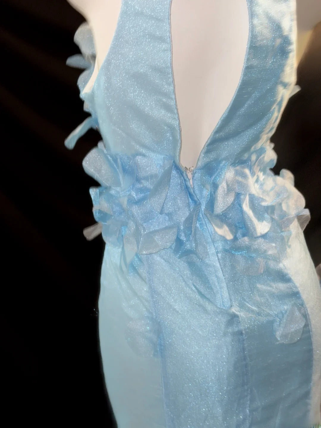 Modest Prom Dresses Mermaid V Neck Light Sky Blue With Beading Long Evening Formal Outfits RB3348