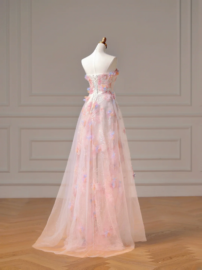 Robe de bal modeste, esthétique, coupe trapèze, bustier, dentelle rose et tulle, inspiration cape, robe de soirée longue pour adolescentes et lycéennes AQ006