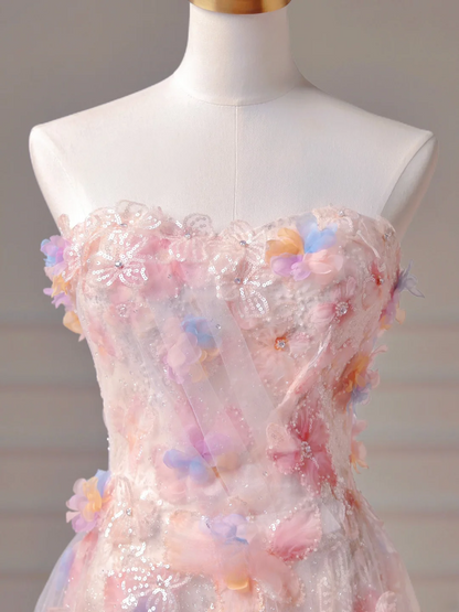 Robe de bal modeste, esthétique, coupe trapèze, bustier, dentelle rose et tulle, inspiration cape, robe de soirée longue pour adolescentes et lycéennes AQ006