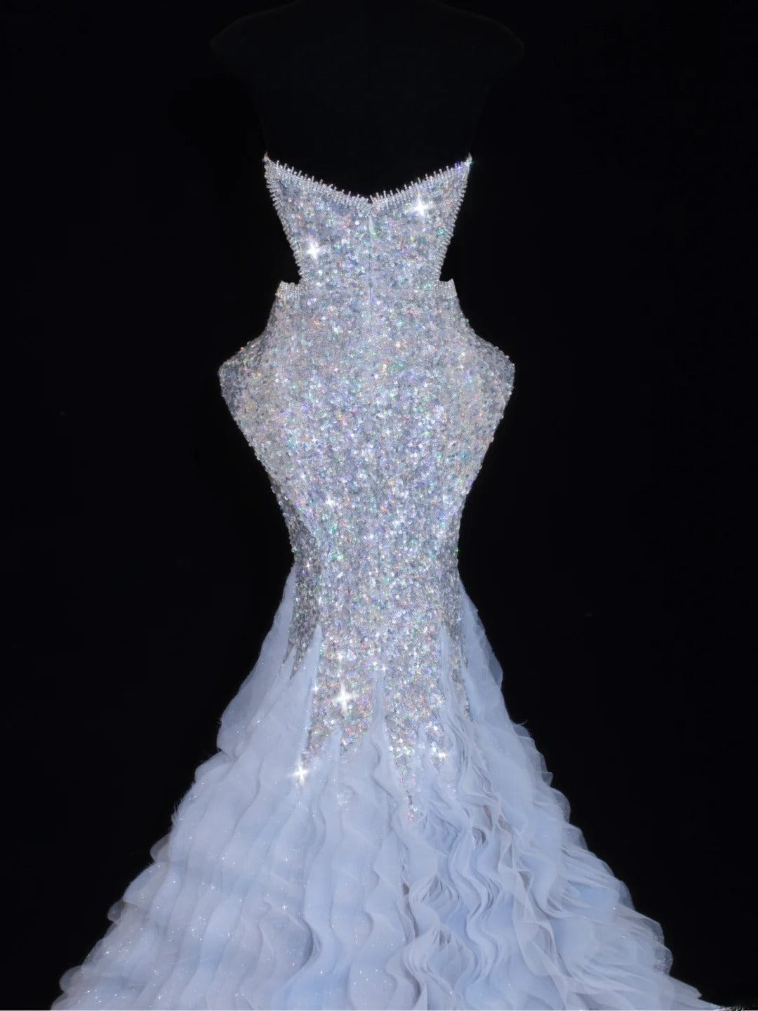 Paillettenbesetztes, trägerloses Meerjungfrauen-Abendkleid mit Falten, elegantes langes Tüllkleid für festliche Anlässe SA006