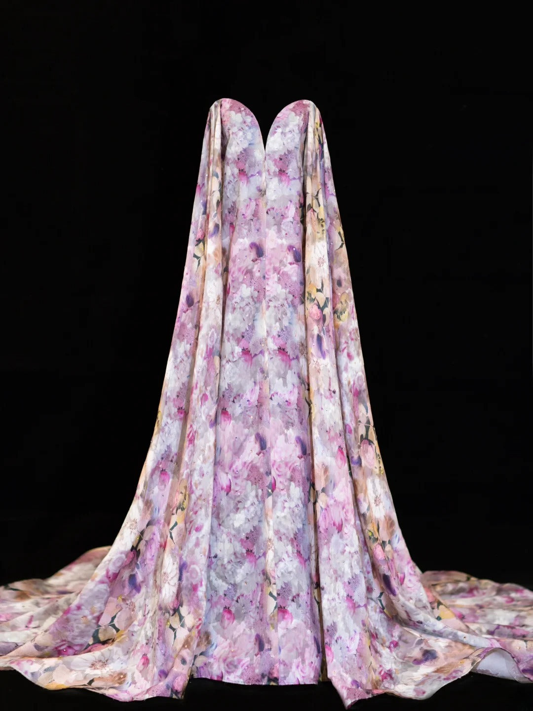Robe de bal fleurie, coupe trapèze, décolleté cœur, cape, style mousseline, robe de bal longue et élégante, robe de soirée formelle SA007