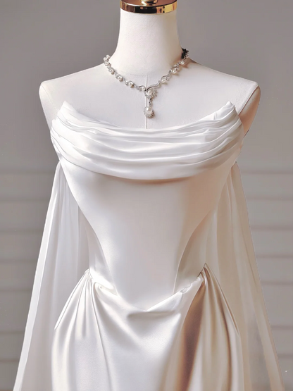 Timeless Long Wedding Gowns Mermaid Strapless Sleeveless Satin for Bride With Pleated Fitted Train Bridal Dress AQ007