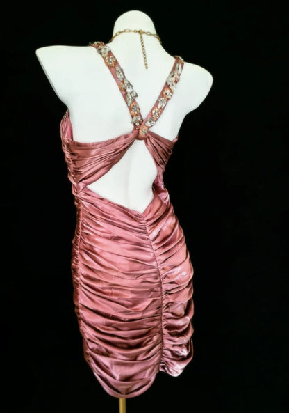 Vintage Etuikleid mit Trägern, plissiert, rosa, kurzes Kleid für den 16. Geburtstag, Homecoming-Kleid, Cocktailkleid AS007
