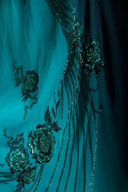 Einzigartiges Meerjungfrauen-Spaghettiträgerkleid in Blau im 90er-Jahre-Stil mit Perlen für Damen, langes formelles Ballkleid, Abendkleid zum 20. Geburtstag AS007