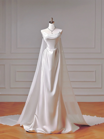 Timeless Long Wedding Gowns Mermaid Strapless Sleeveless Satin for Bride With Pleated Fitted Train Bridal Dress AQ007