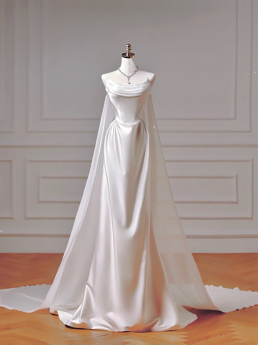 Timeless Long Wedding Gowns Mermaid Strapless Sleeveless Satin for Bride With Pleated Fitted Train Bridal Dress AQ007