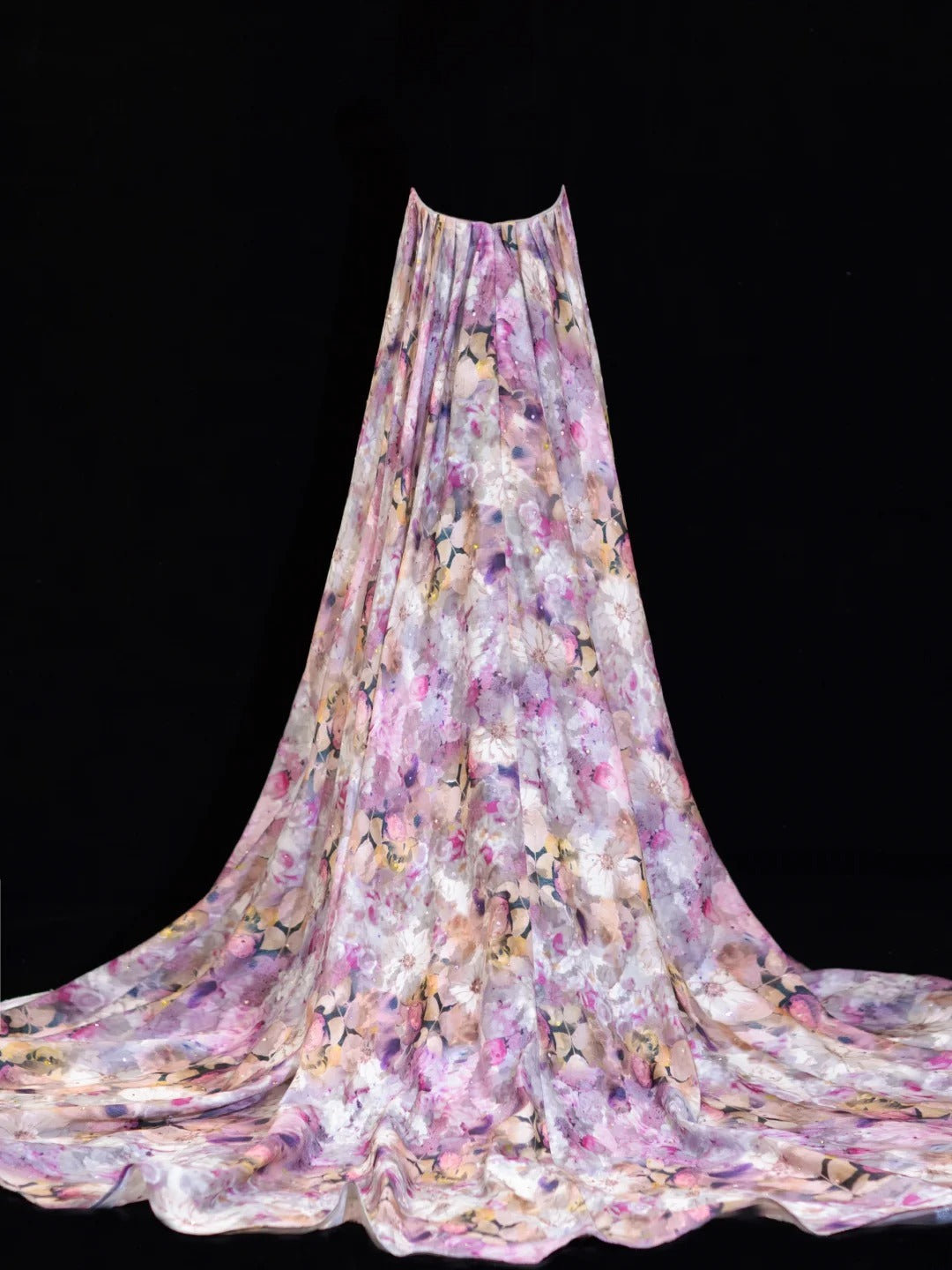 Robe de bal fleurie, coupe trapèze, décolleté cœur, cape, style mousseline, robe de bal longue et élégante, robe de soirée formelle SA007