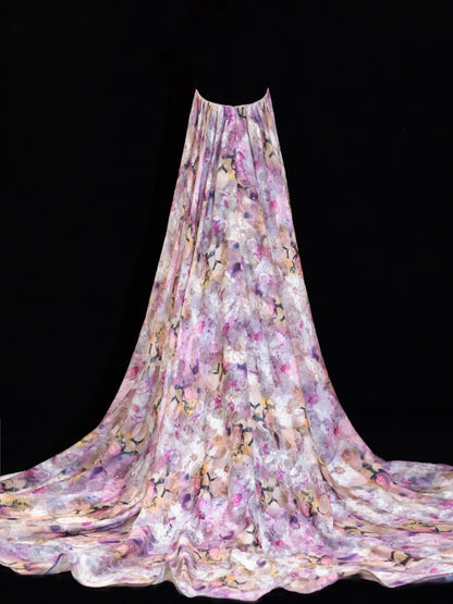 Robe de bal fleurie, coupe trapèze, décolleté cœur, cape, style mousseline, robe de bal longue et élégante, robe de soirée formelle SA007