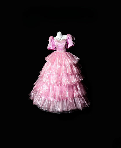 Pretty Ball Gown Square Neck Pink WIth Half Sleeve Moda 2000 Quince Dress Long 15 Quinceanera Dresses Ideas Formal Outfit RB6360