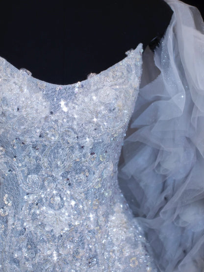 Robe de bal sirène à sequins, bustier et plissée, avec cape en tulle, robe de soirée longue et élégante SA008