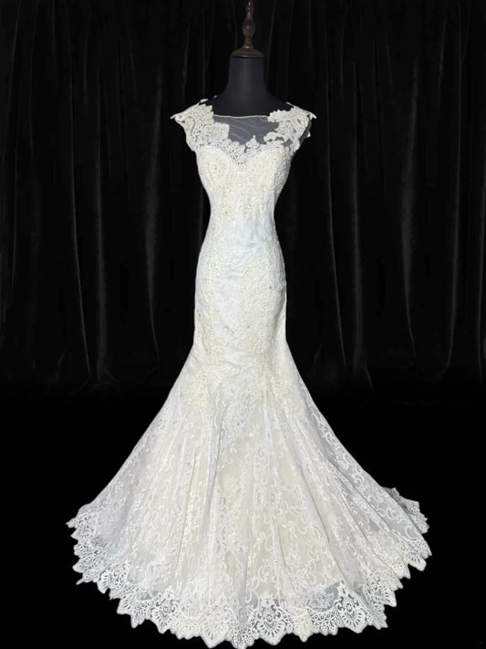 Vintage Wedding Gowns Brides Dresses 1950s 1940s Mermaid Scoop Lace With Beads White Petite/Plus Size Bridal Gown For Women AS008