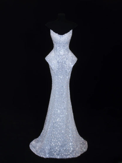 Robe de bal sirène à sequins, bustier et plissée, avec cape en tulle, robe de soirée longue et élégante SA008