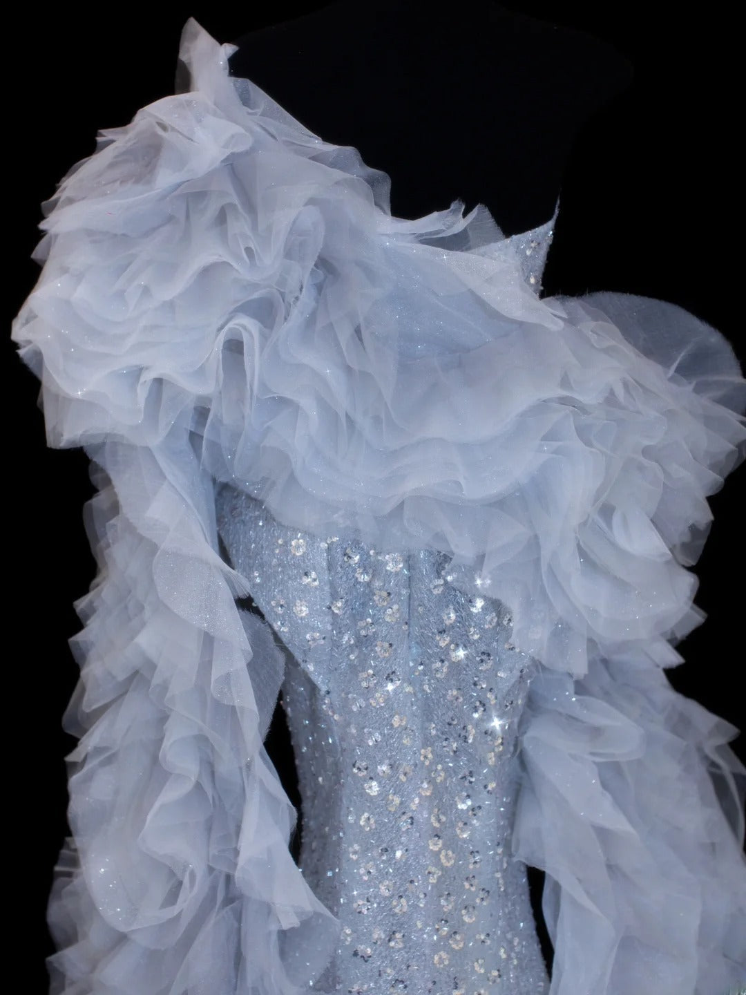 Robe de bal sirène à sequins, bustier et plissée, avec cape en tulle, robe de soirée longue et élégante SA008